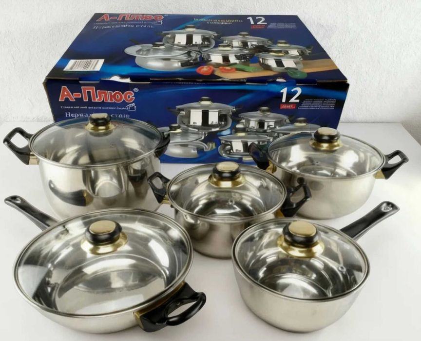 Набор кастрюль новый Набір каструль з нержавіючої сталі - 12 предметів