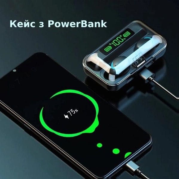 Бездротові bluetooth навушники True Wireless з вбудованим Power Bank