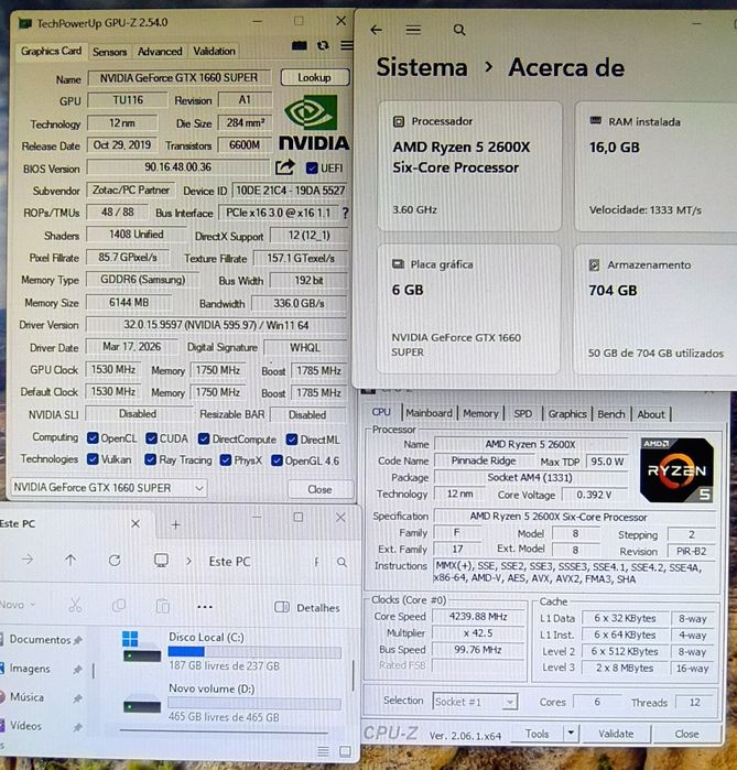 PCs Gamer MSI Ryzen 5 2600X- 4,3ghz +GTX 1660 Super 6gb+16gb+740gb