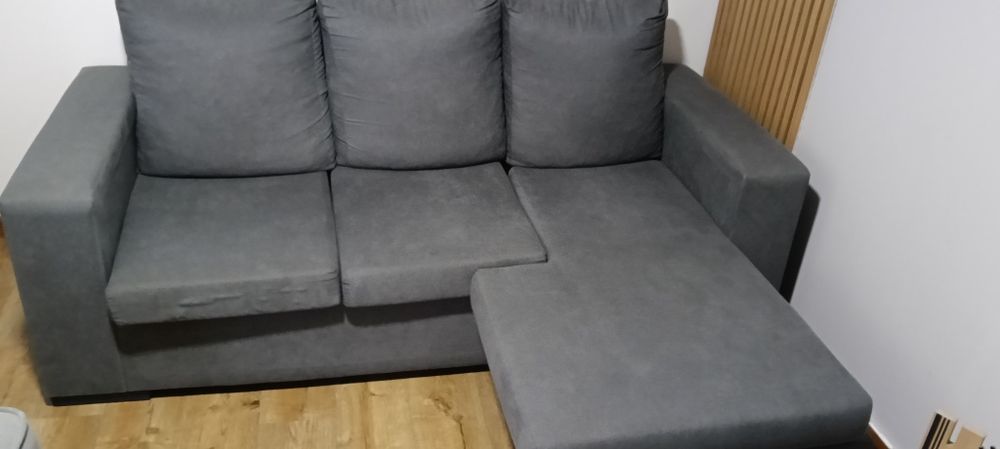 Sofá 2 Lugares com Chaise Longue Reversível – Cinzento