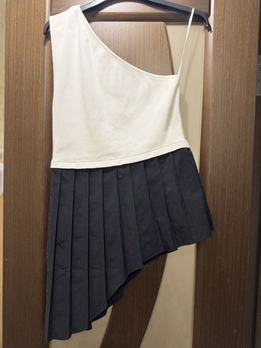 Блуза,топ,майка на одне плече,в рубчик,ажурна,біла з чорним,zara S
