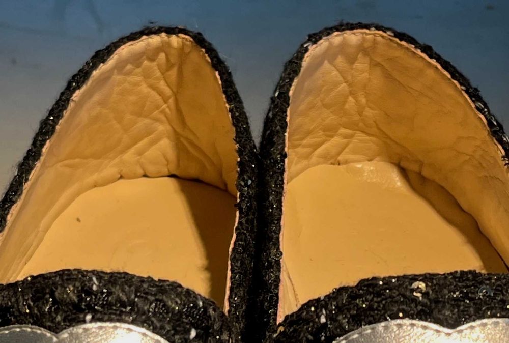 Espadryle inspirowane stylem Chanel 41 -39 czarne tweedowe srebrne logo