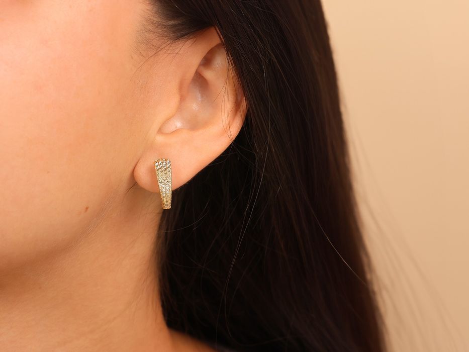 Złote kolczyki z diamentową powierzchnią PR 585