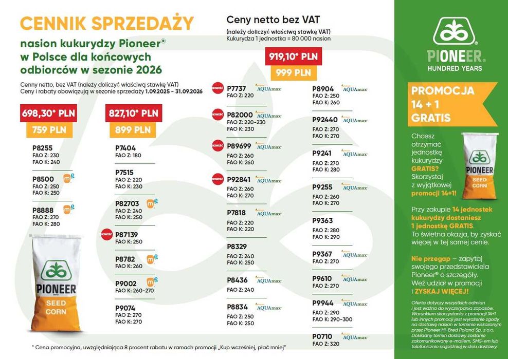 Dystrybutor PIONEER - kukurydza nasiona kukurydzy
