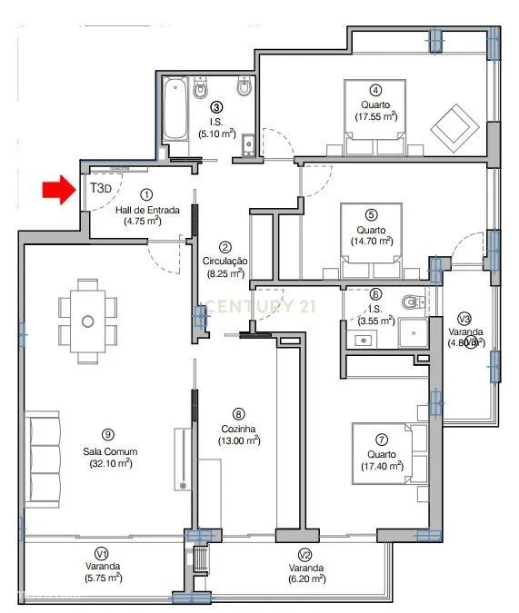 T3 Apartment with Balconies and Barbecue