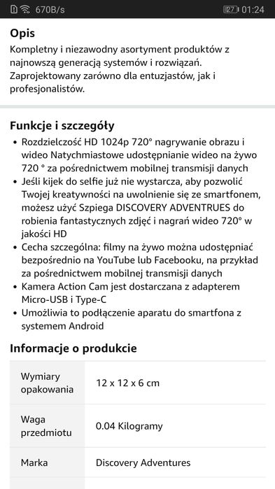 Kamera Discovery Adventures HD 720° Action Nowa