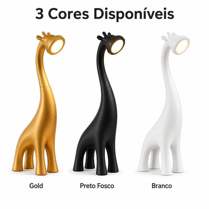 Candeeiro Girafa LED 50cm com Comando – 16 Cores | Gold, Preto ou Branco