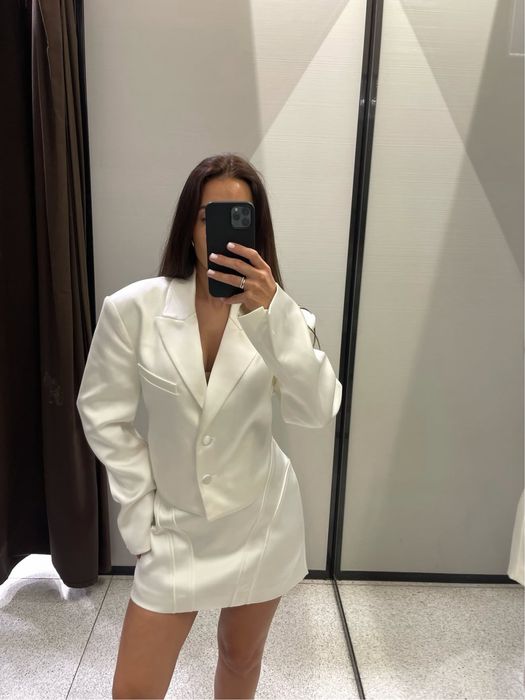 Атласний комплект блейзер + спідничка Zara