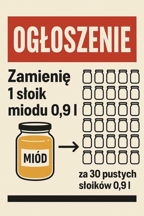 Zamienię słoik miodu za słoiki 0,9 litra