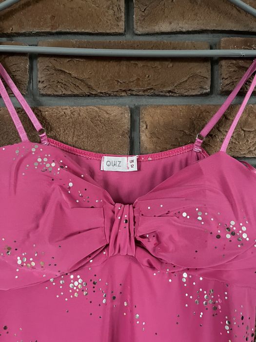 Różowo srebrna bluzka z baskinka na ramiączkach