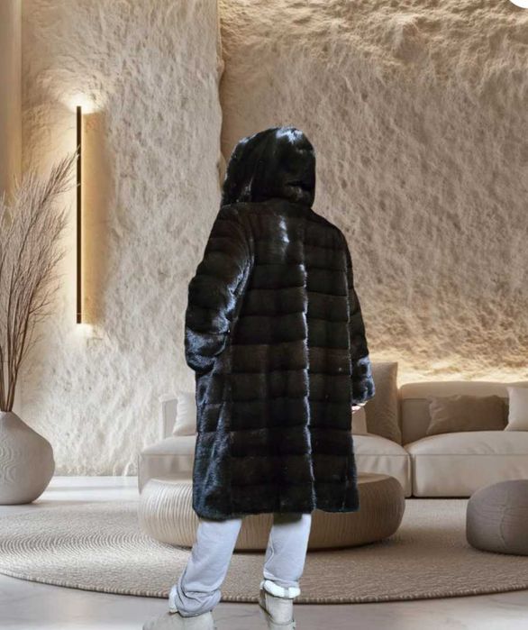 Норкова шуба норка колір Блекглама 105 см