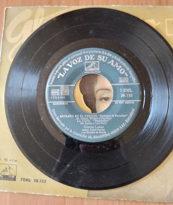 Disco 45 rpm Extrano en el Paraiso de Glória Lasso