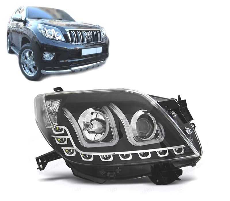 FARÓIS LUZ DIURNA LED TOYOTA LAND CRUISER FJ150 09-13 FUNDO PRETO