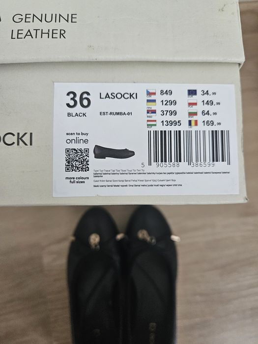 Skórzane balerinki,  r. 36 Lasocki, jak nowe!!