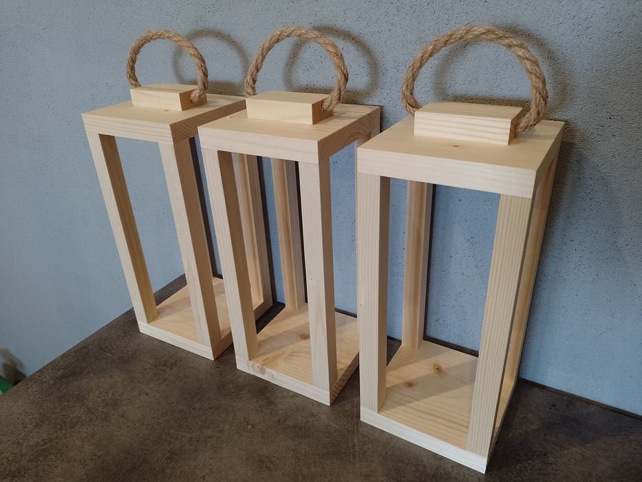 Lampion z drewna 3 x 34cm Piękny komplet OD STOLARZA premium producent lampiony drewniane latarnia baza stroik lampa świecznik świeca loft