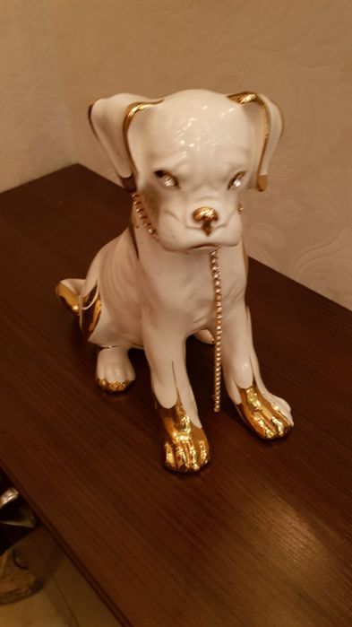 Керамическая собака ,позолота + камни Swarowski.