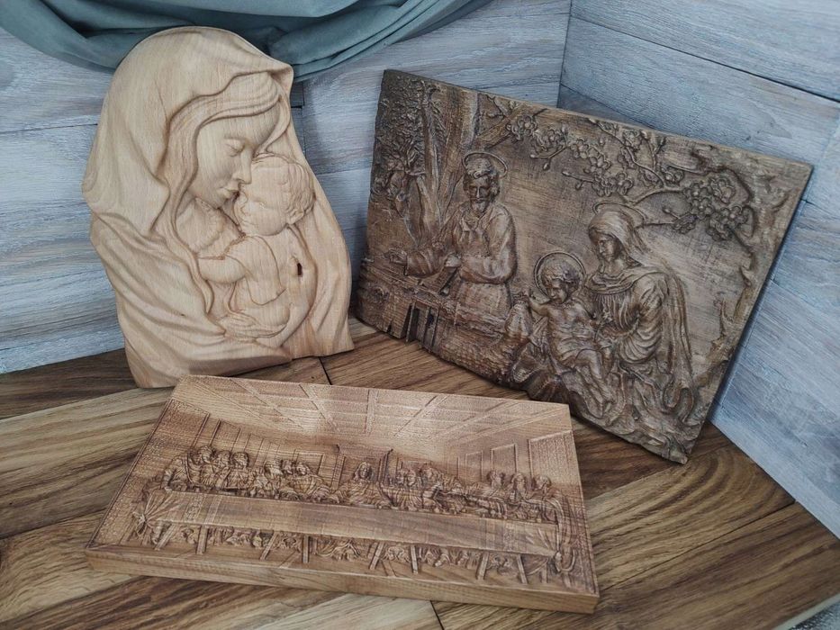 Ikona Obraz drewniany Święta Rodzina I prezent na ślub rocznicę 30 cm