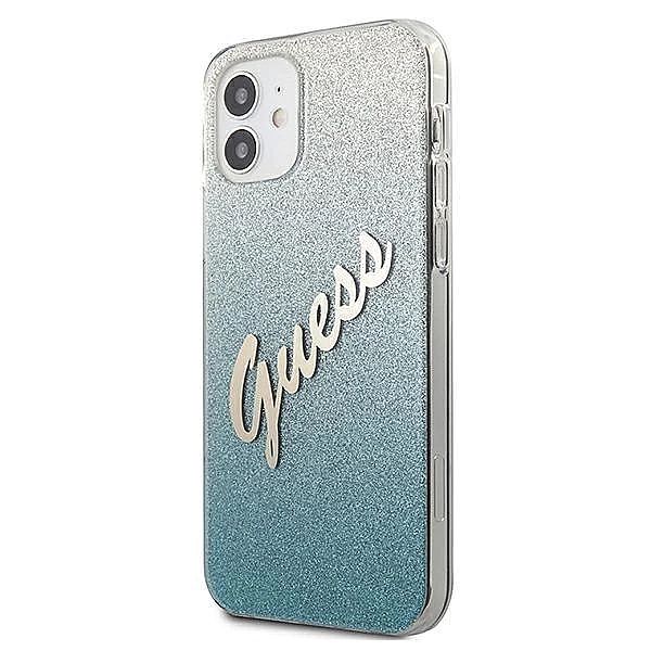 Etui Guess Glitter Gradient Script na iPhone 12 mini - niebieskie