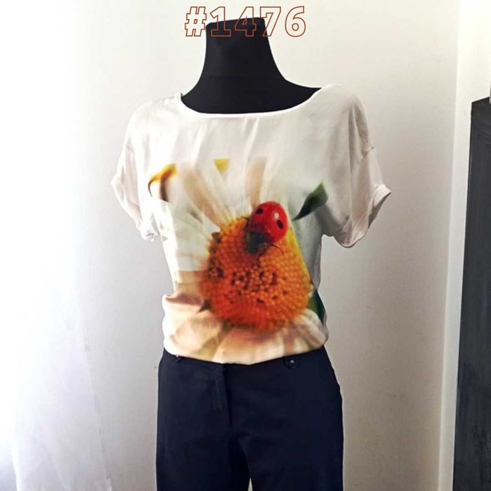 T-shirt oversize z biedronką YOUTIME M/38 łączone materiały #1476