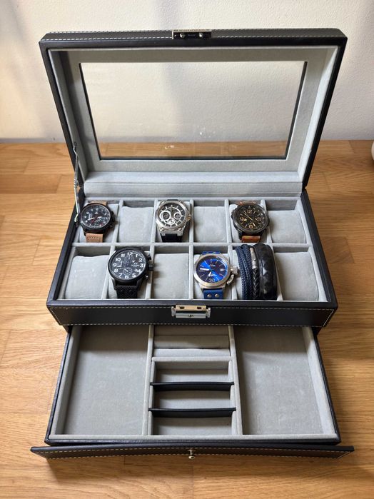 Caixa para Relógios SONGMICS 12 Compartimentos + Gaveta