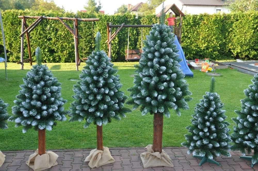 NOWA choinka sztuczna na pniu 180cm sosna z białymi końcówkami 180cm