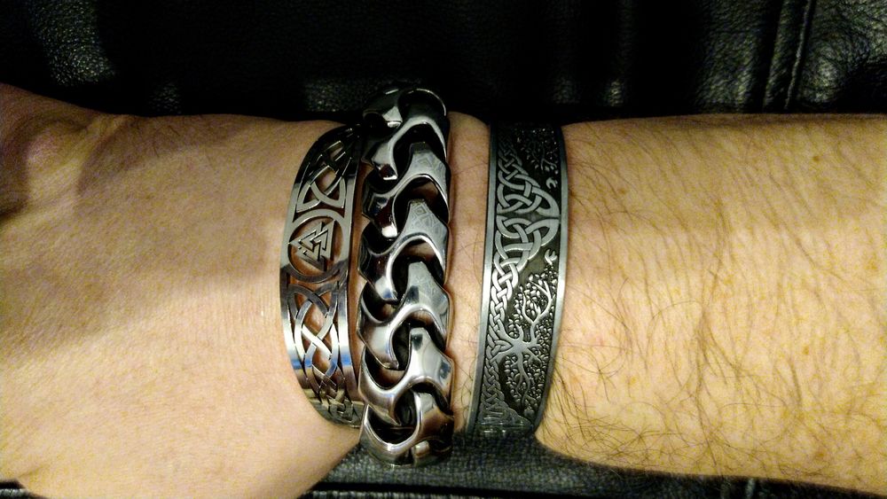 Efektowna stalowa nordycka bransoletka wikinga drzewo Yggdrasil celtyc