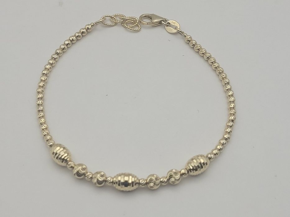 Nowa Złota bransoletka złoto próby 585, kuleczki diamentowane ocechowa