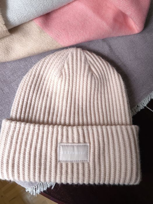 Zestaw czapka i szalik H&M beż róż