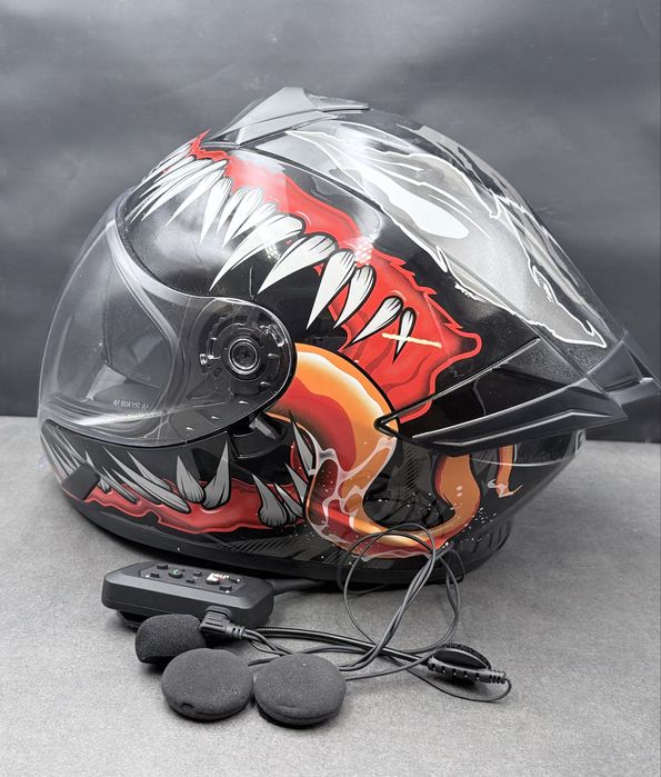Stan idealny,Jak Nowy. Kask motocyklowy Gike XL+Interkom Ejeas V6 Pro. Lombard Łódź.