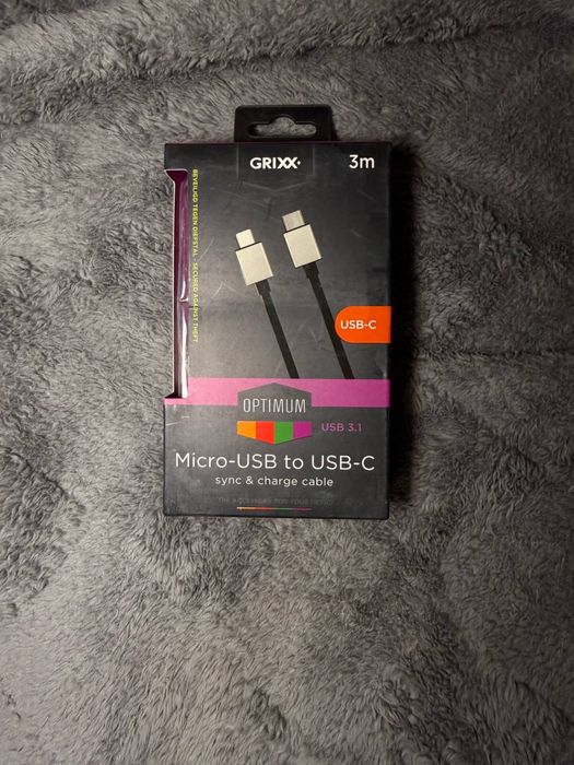 кабель синхронізації та зарядки Grixx Optimum Micro-USB до USB-C