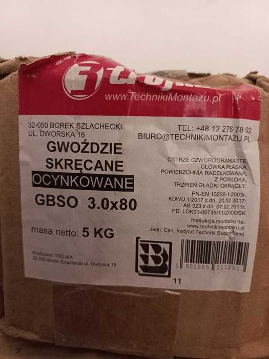 Gwoździe skrętne 3,0x80 ocynkowane.