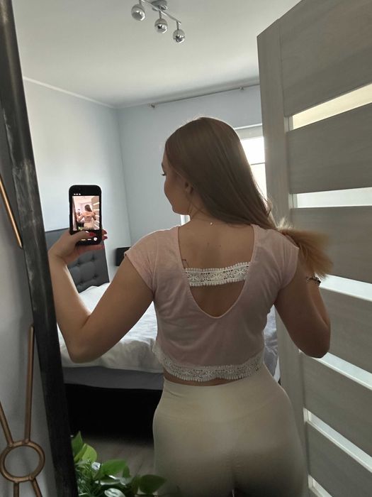 Różowo-biały crop top