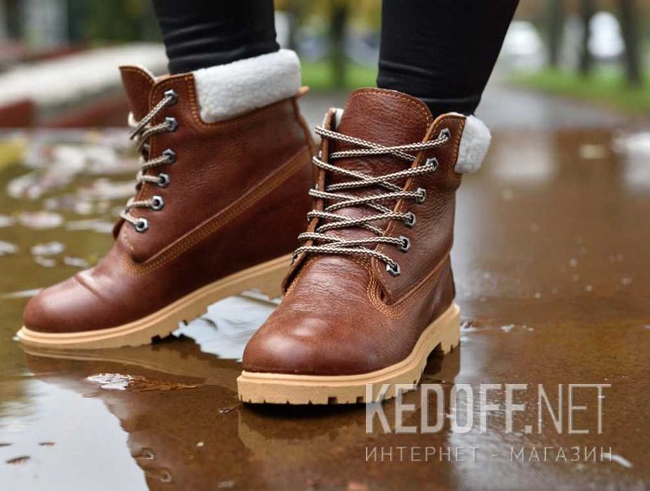 Ботинки з натуральної шкіри хутро мех коричневі хайкери берці Forester