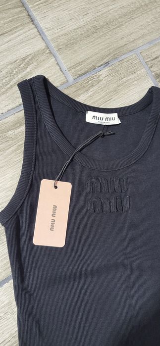 Czarny top damski prążek bawełna premium logo unikat S