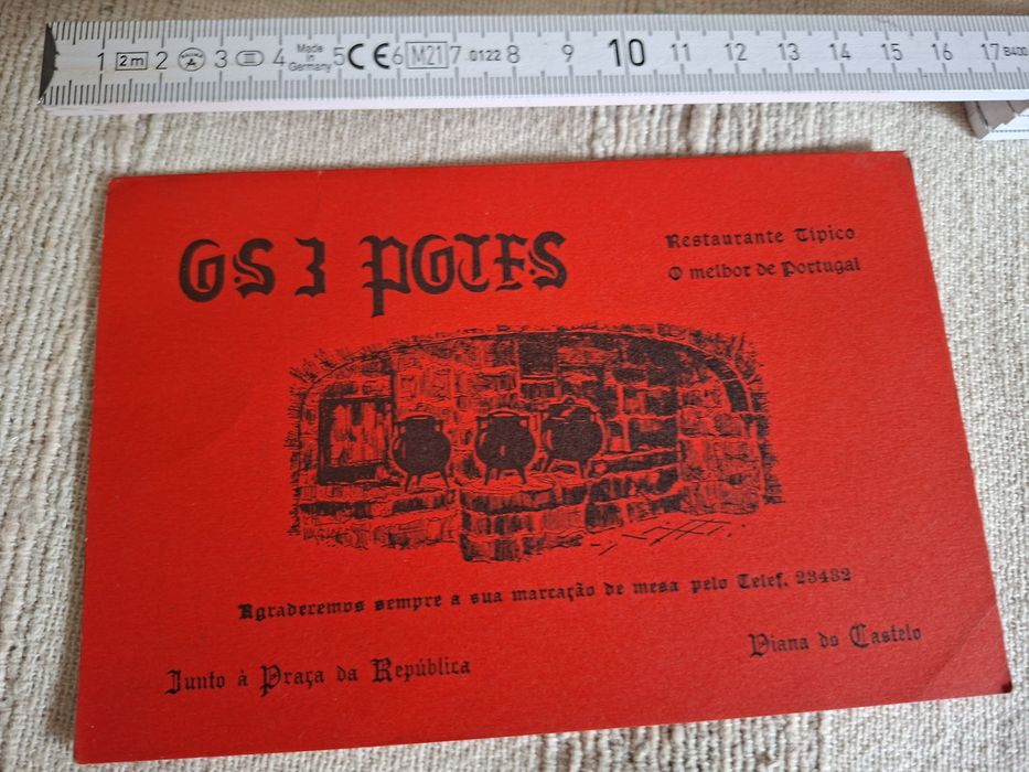 Restaurante Os 3 Potes Viana do Castelo antigo folheto menu de 1977
