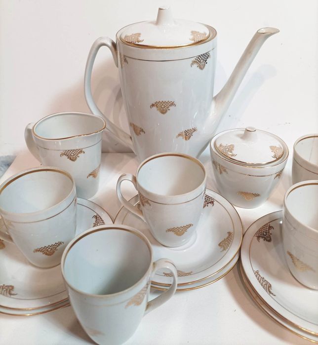 Serwis porcelanowy Chodzież unikat złocenia PRL vintage