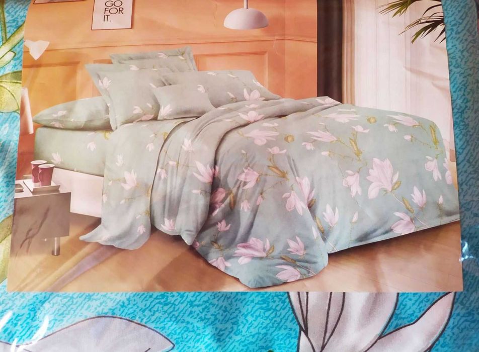 Комплект Постільна білизна Євро розмір Бязь Бавовна Квіти Бірюзова