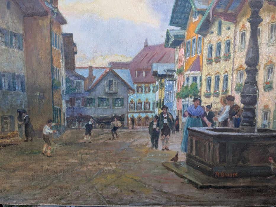 Obraz olejny na płótnie lnianym Rynek w miasteczku 47x37cm