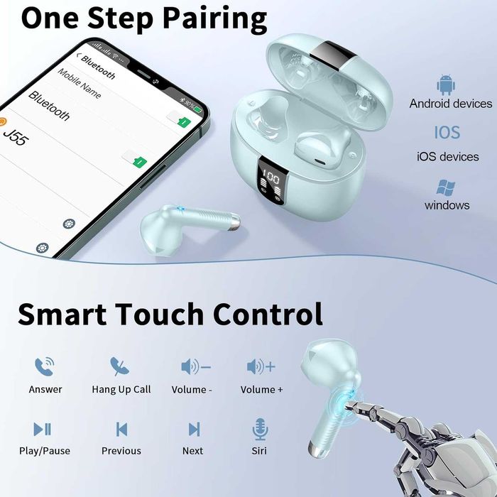 DRSAEC J55 słuchawki bezprzewodowe Bluetooth 5.3 IPX7 56h niebieskie