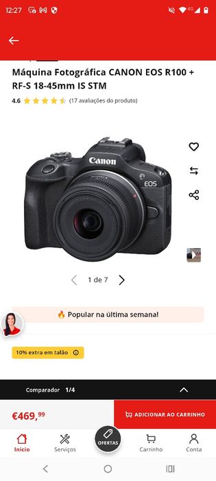 Câmera Canon EOS R100 + RF-S 18-45mm F4.5-6.3 IS STM KIT