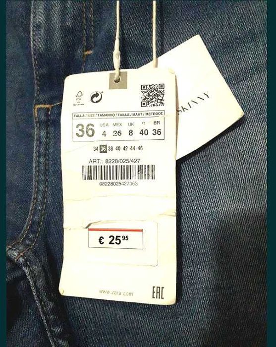 Calças de ganga skinny assimétricas Zara Tam 36 Novas c/etiqueta