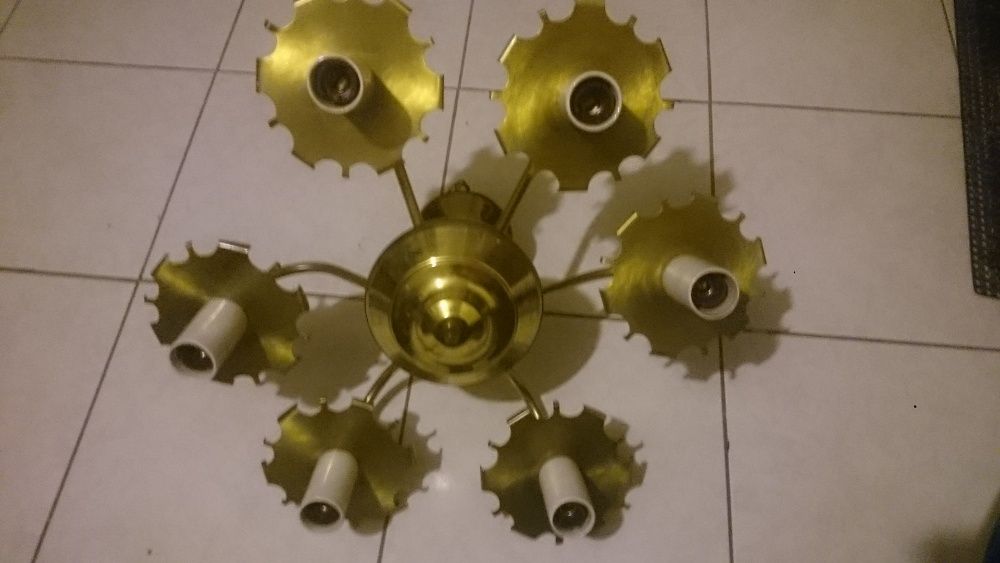 Lampa stara na sześć żarowek mosiądz