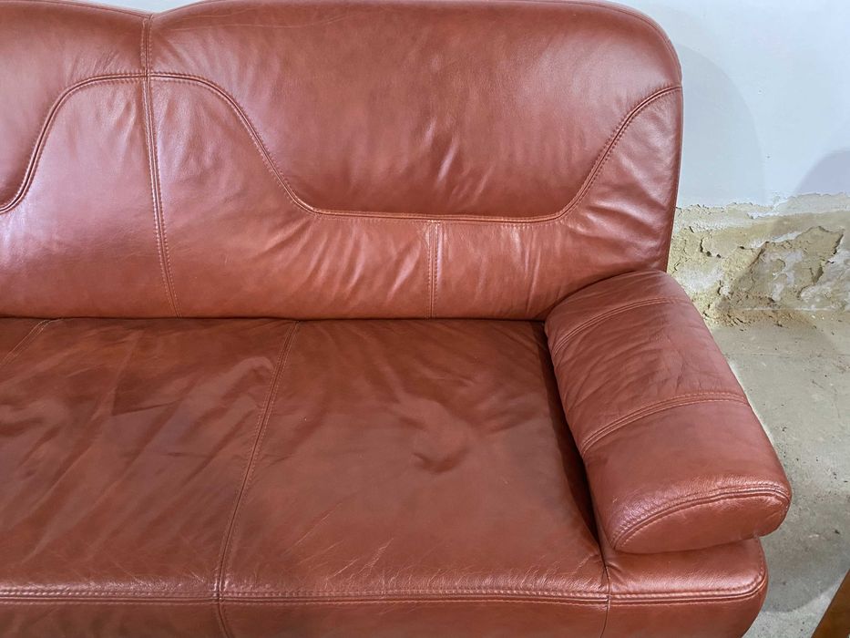 Шкіряний розкладний диван+2крісла з натуральноі шкіри