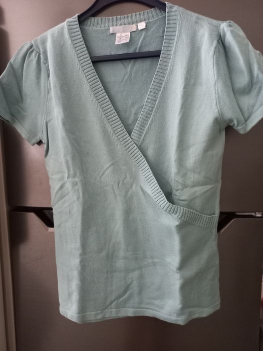 Blusa trespassada cor turquesa claro