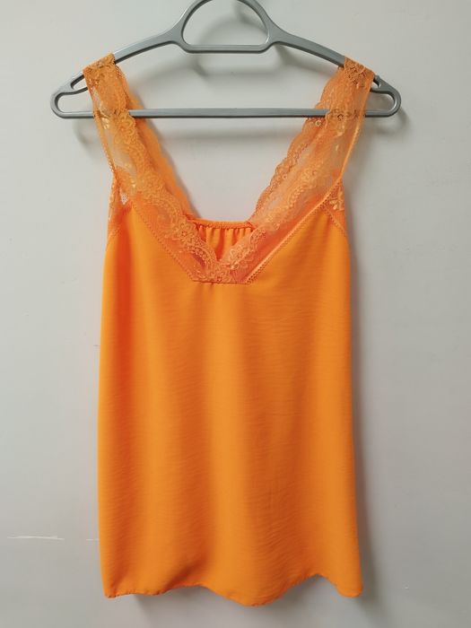 Cudny pomarańczowy top koronka plus size 44 46 48