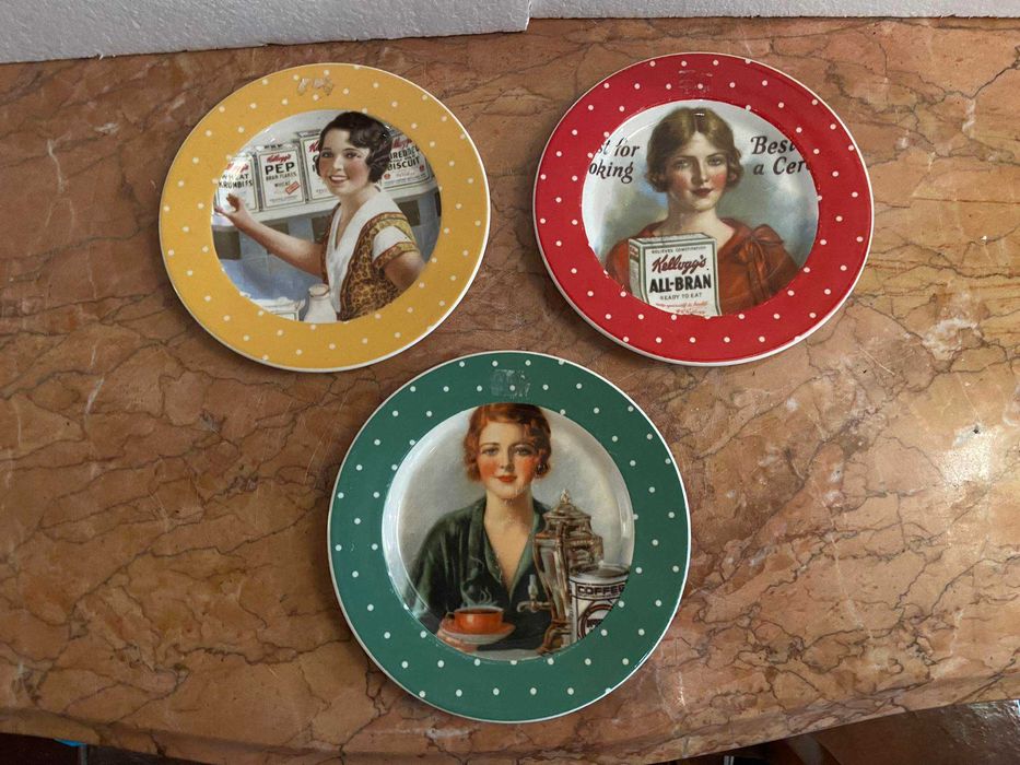 Três pratos brindes de marca americana de alimentação anos 30 Sec. XX
