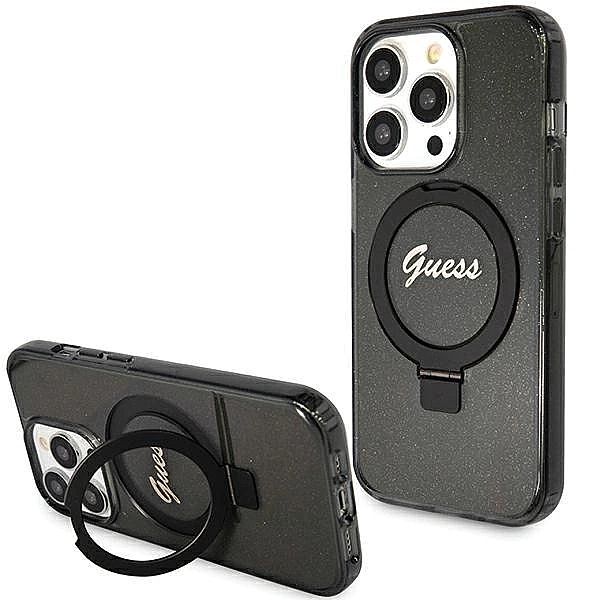 Etui Guess Ring Stand Script Glitter MagSafe na iPhone 15 Pro Max - cz