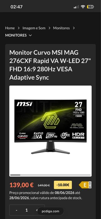 Vendo monitor curvado