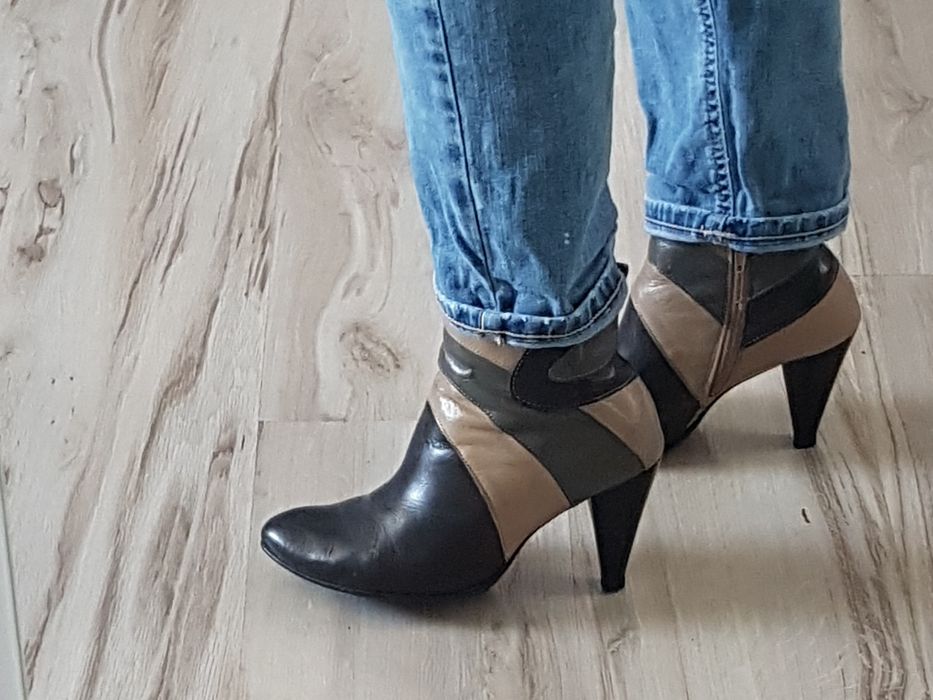 Skórzane botki na szpilce 38 skóra cielęca prod. PL