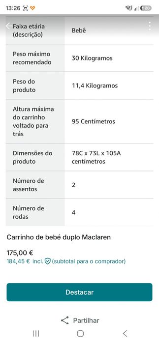 Carrinho Gémeos Maclaren Twin Triumph – Muito Bom Estado